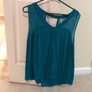 Turquoise sleeveless blouse